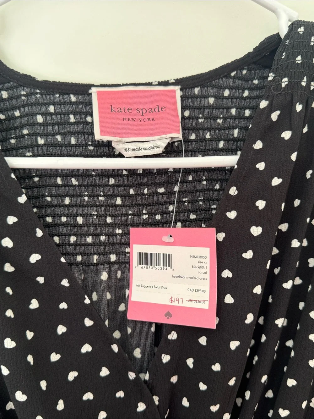 NWT Kate Spade Black Long Sleeve Heart-Print Wrap Dress